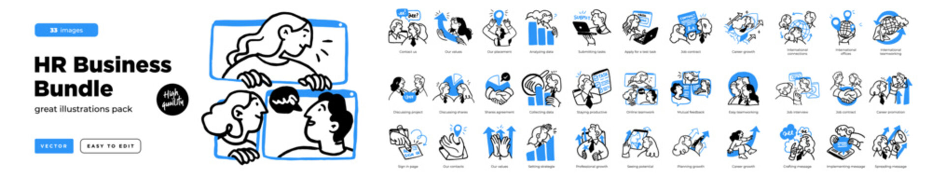 Business Concept illustrations. Mega set. Collection of scenes with men and women taking part in business activities. Vector illustration