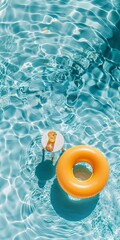 Obraz premium Summer Poolside Vibes with Refreshing Drinks and Colorful Floatation Rings in Crystal Clear Water 