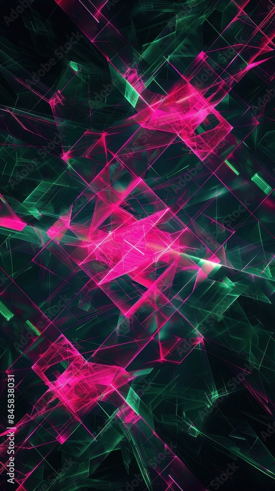 Aufkleber futuristic neon abstract art. a vibrant and dynamic composition of pink and green neon lights creati