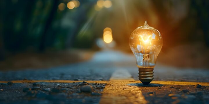 Navigating Business Decisions The Symbolism of a Lightbulb at a Crossroads. Concept Decision-Making Process, Business Strategy, Lightbulb Symbolism, Crossroads Metaphor, Critical Thinking Approach