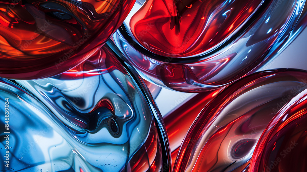 Poster abstract red and blue lava lamp effect creating wavy shapes