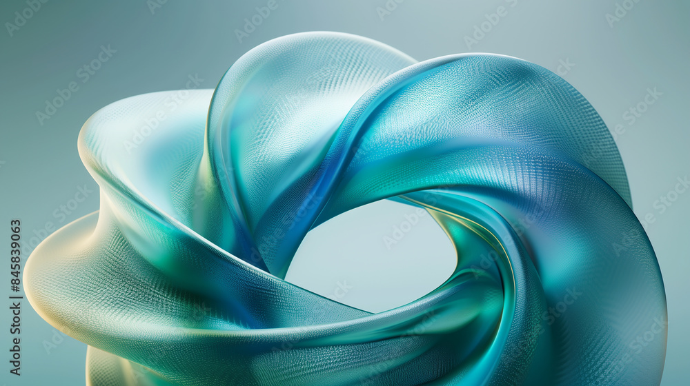 Poster Abstract fluid shape twisting on turquoise background
