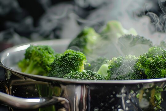 Steamed broccoli in boiling water
