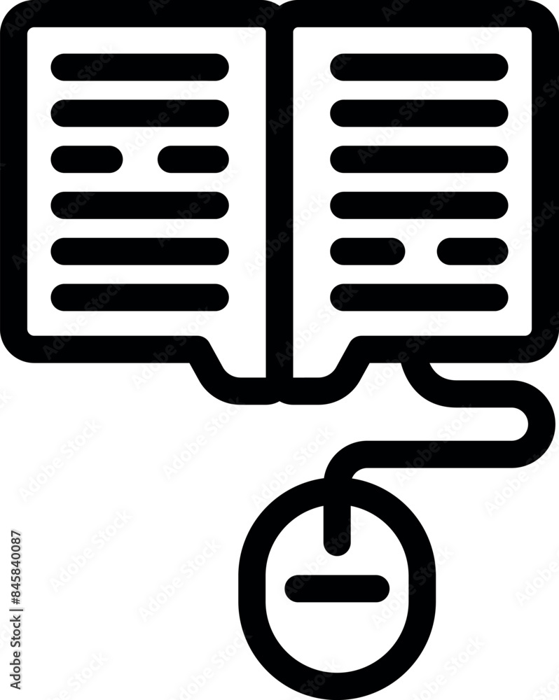 Poster open book connected to a computer mouse symbolizing online education and digital learning