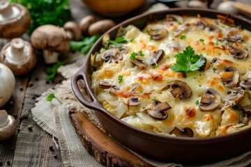 Stuffed cabbage and mushroom casserole with a cheesy twist