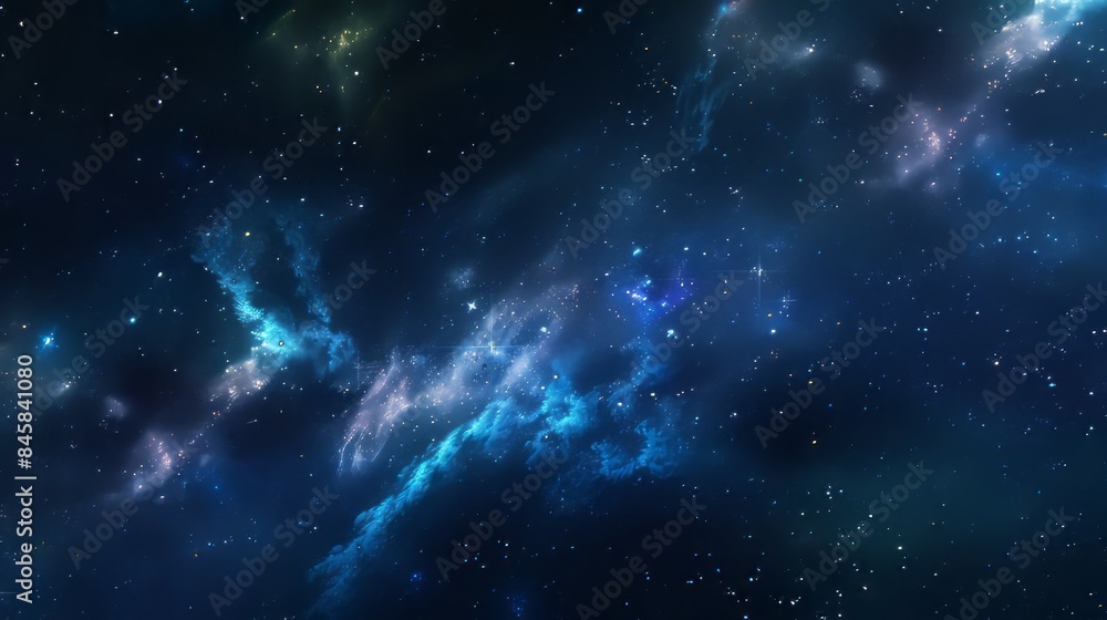 Poster multi-ethnic team of space explorers in colorful spacesuits against a stunning outer space backgroun