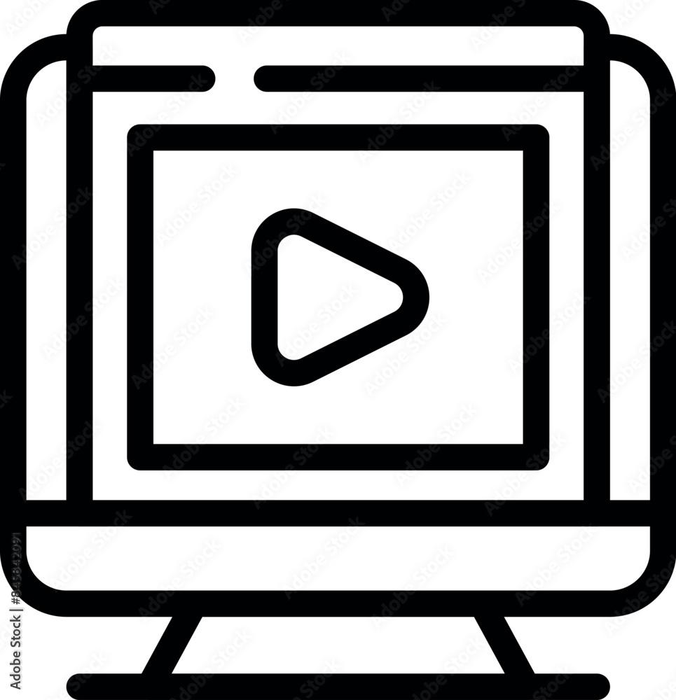 Poster simple outline icon representing a desktop computer displaying a video streaming platform interface