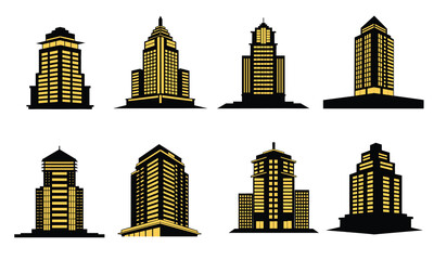 Collection of skyscrapers silhouette. Hand drawn vector art.