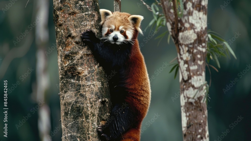 Poster red panda scaling a tree red panda perched on a tree