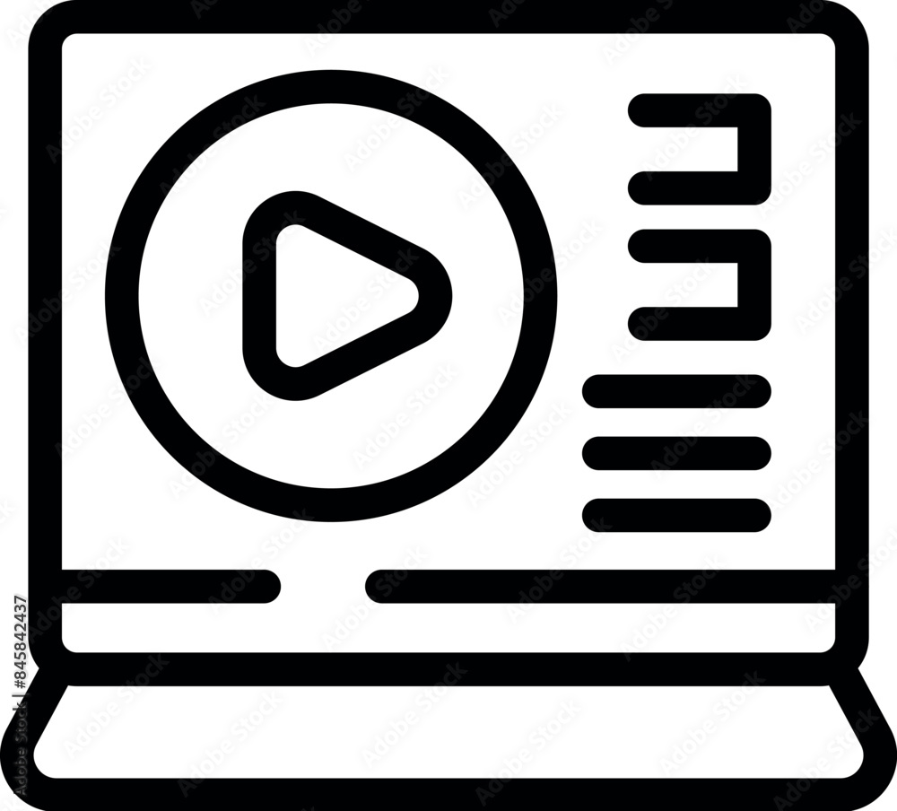 Poster simple icon of a laptop displaying a video player interface, featuring a prominent play button and m