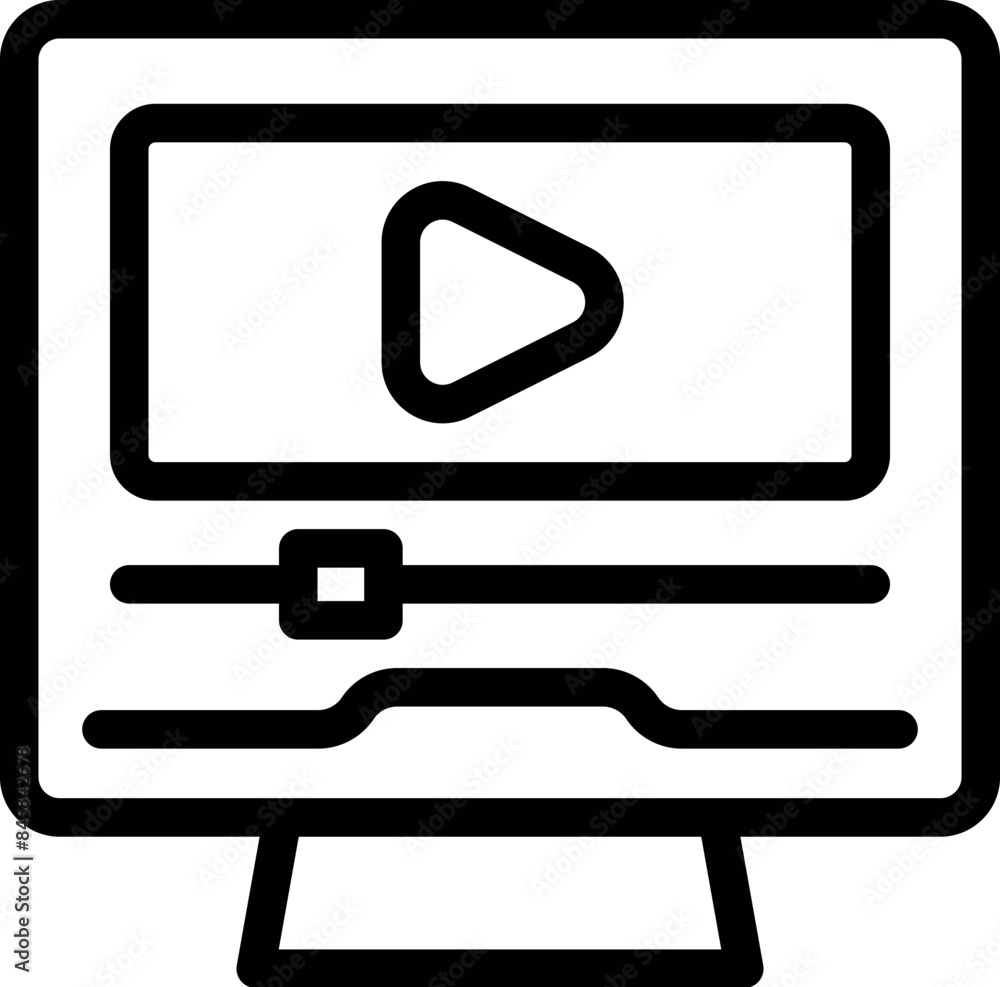 Poster stylized icon of a video editing program is running on a desktop computer, showing editing tools and