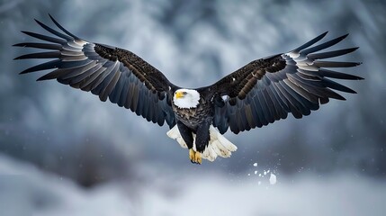 Obraz premium Bald eagle diving with wings outstretched