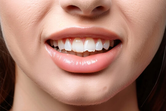 Woman's smiling mouth with chipped front incisor tooth