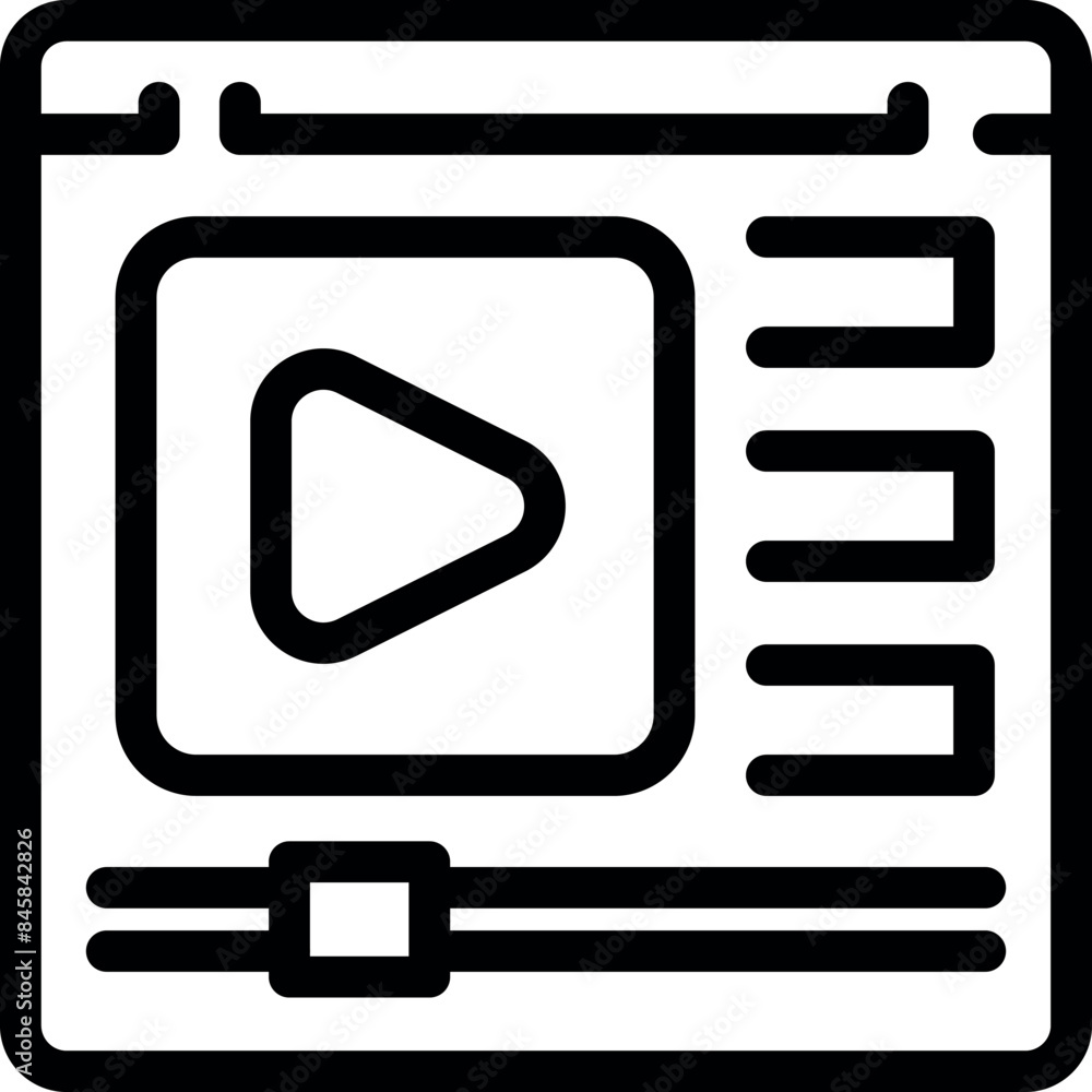 Poster simple line icon of a video player interface showing a playback button and a progress bar for stream