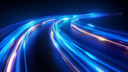 Dynamic abstract background of neon blue streaks, blurred and glowing as if moving at high speed, forming a realistic vector illustration of neon luminance