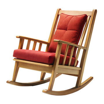 recommend clip art: Wooden Rocking Chair With Red Cushions On Transparent Background