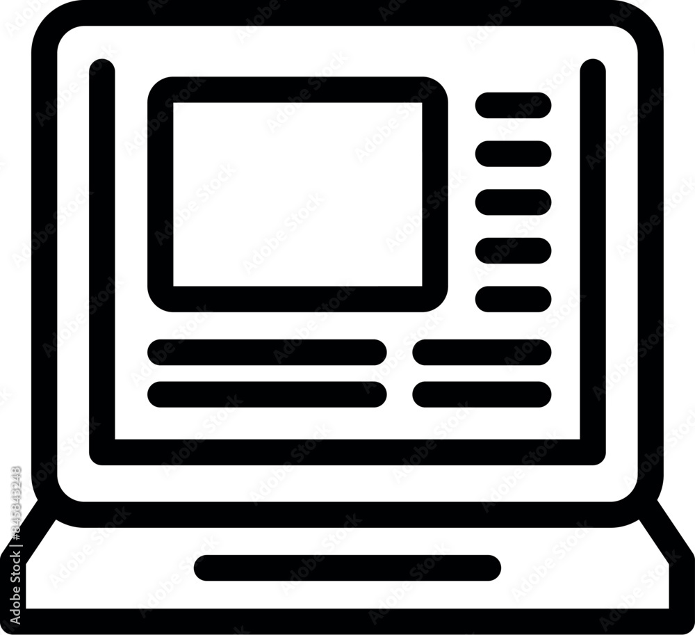 Poster modern laptop showing user interface design software with buttons and windows