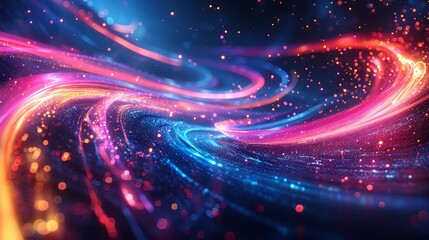 Obraz premium Futuristic abstract art with bright, colorful light trails swirling against a dark background, creating a sense of motion