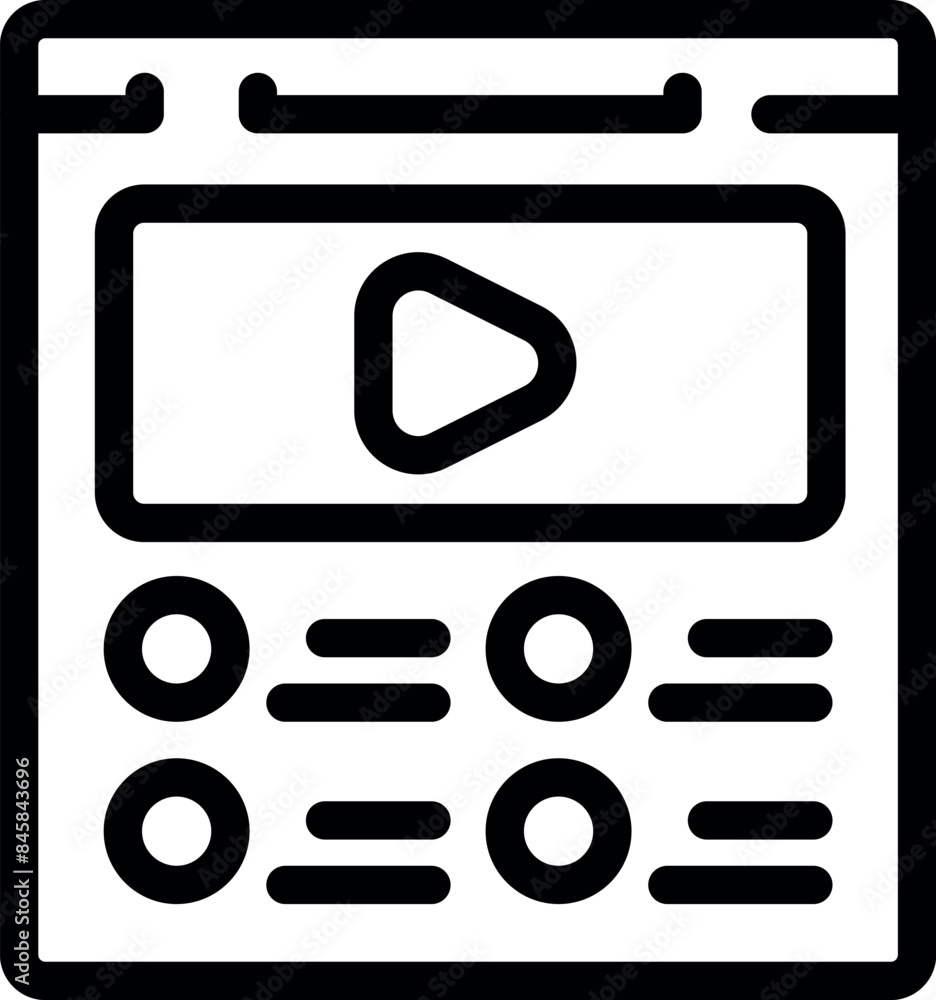 Poster simple outline icon representing a video player interface with control buttons