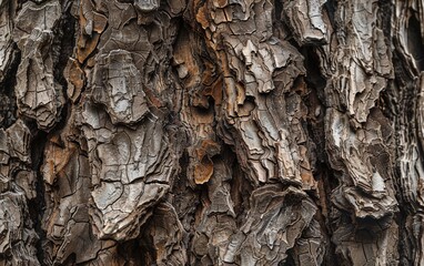 Close-up of textured tree bark, showcasing intricate details and natural patterns in earthy tones.
