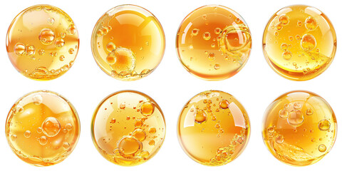 Set of Floating Bubbles With Vitamin C Serum Isolated on Transparent PNG Background. Generative ai