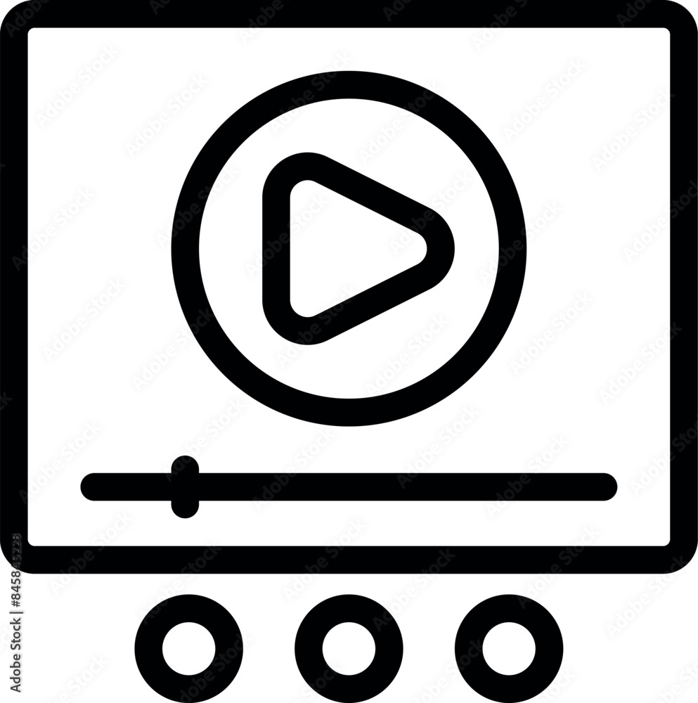 Poster simple black and white icon of a video player interface showing loading bar and play button with thr