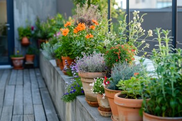 Obraz premium Tiny rooftop garden with herbs and flowers