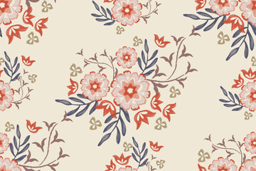 Minimal Floral pattern wallpaper vintage ethnic modern embroidery texture boho design vector illustration hand drawn pink flower motif branches leaves wallpaper seamless background border. © Wita Pixs