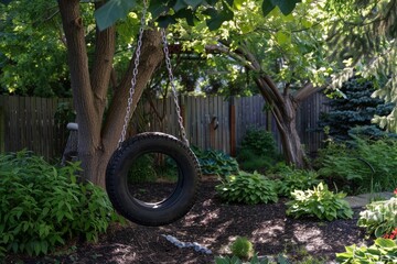 Fototapeta premium Tire swing in the backyard