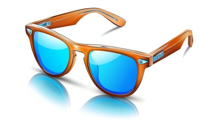 Modern stylish sunglasses with blue lenses and brown frame. Vector illustration.