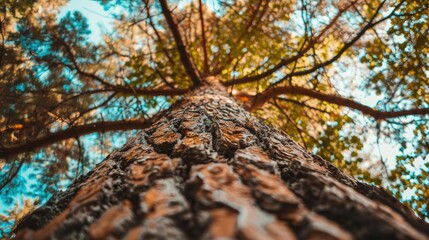 Fototapeta premium View of a tree trunk from underneath