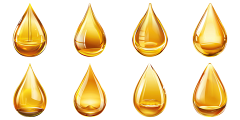 Set of Golden Water Drop With Sand Isolated on Transparent PNG Background. Generative ai