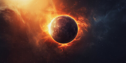 Solar eclipse with fiery corona