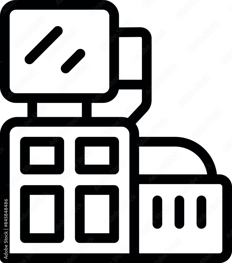 Aufkleber simple black and white icon of a cash register with a monitor and keypad, representing a point of sa
