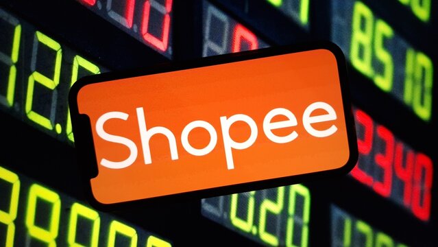 Konskie, Poland - June 10, 2024: Shopee e-commerce company logo displayed on mobile phone screen