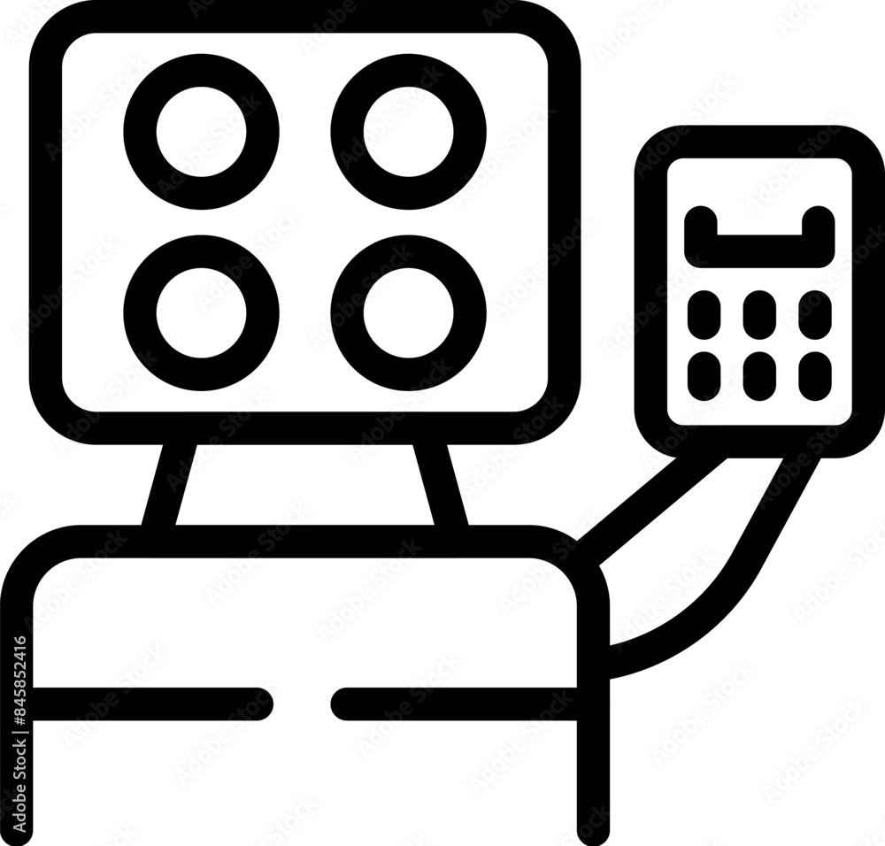 Aufkleber robot accountant holding calculator doing calculations with finance software on screen
