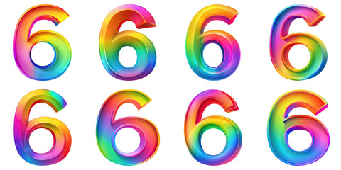 Obraz premium Set of Number 6 Rainbow Colors Isolated on Transparent PNG Background. Generative ai