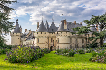 Scenic view of the Chaumont-sur-Loire castle in Loire Valley in France with its incredible gardens