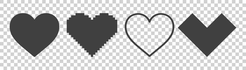 set of heart icons on white background.