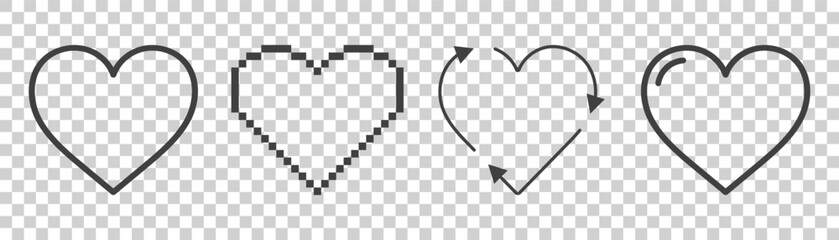 set of heart icons on white background.