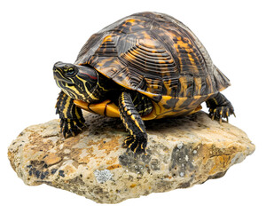 Fototapeta premium Turtle walking on a rock on transparent background