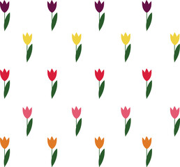 Tulip hand drawn cute seamless pattern isolated on white. Stock vector illustration