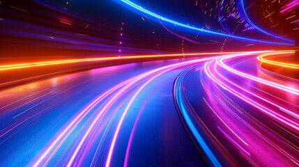 High-speed warp effect with vivid neon light streaks, perfect for futuristic and dynamic technology visuals