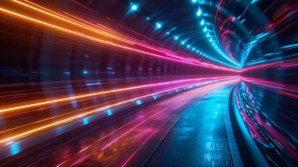 High-speed warp effect with vivid neon light streaks, perfect for futuristic and dynamic technology visuals