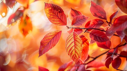 Beautiful red autumn leafs of an amber tree in closeup