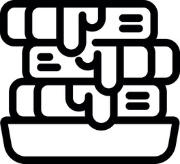 Black and white icon of a stack of books soaking in a tray full of water, representing the concept of knowledge