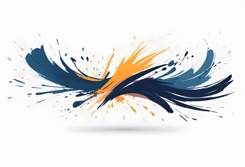 abstract orange and blue paint, brush strokes explosion on a white background