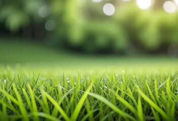 Fresh green grass background in sunny summer day in garden