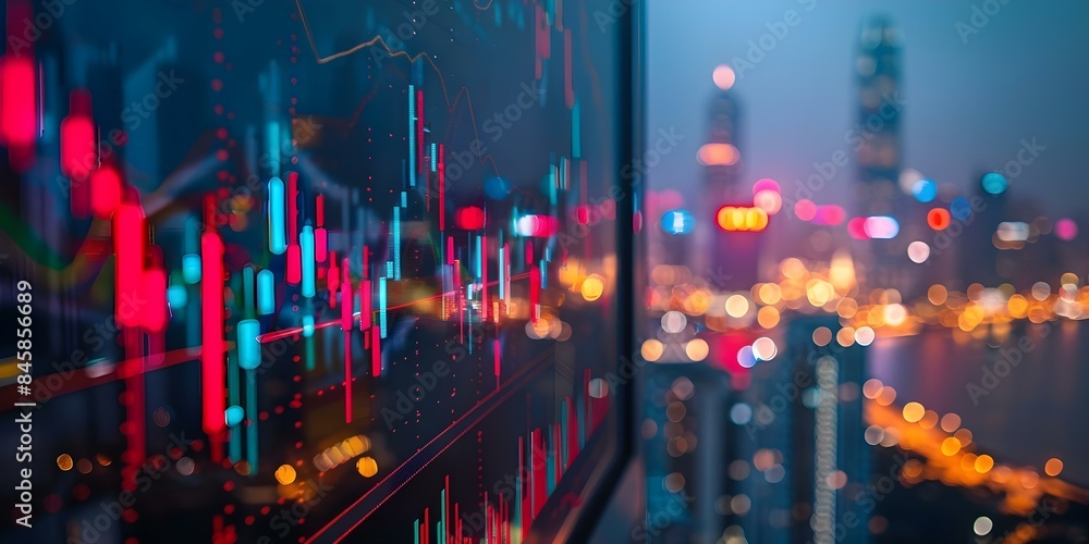 Poster stock market data displayed on a financial chart in an urban setting. concept financial data visuali