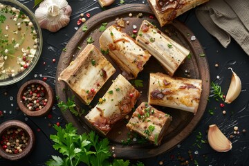 Top view of beef marrow bones for broth or soup